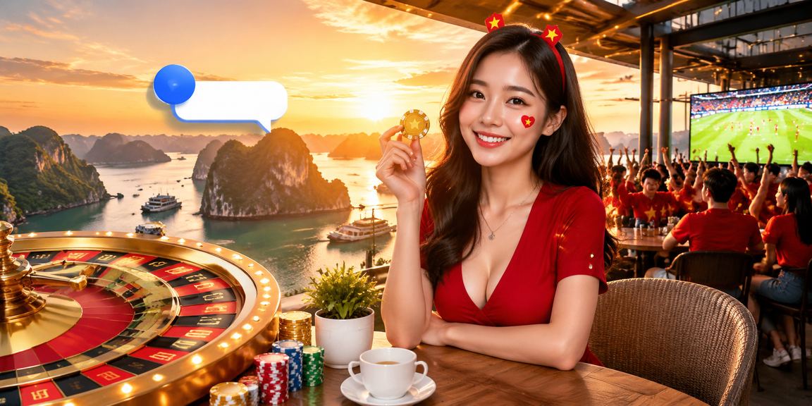 Cảnh người chơi quay roulette ở Vịnh Hạ Long đầy ánh sáng lung linh