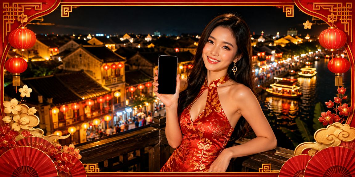 Người chơi trải nghiệm mobile casino dưới ánh đèn lồng Hội An