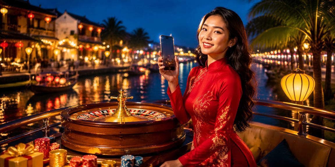 Người chơi tham gia roulette tại Hội An với trang phục áo dài truyền thống
